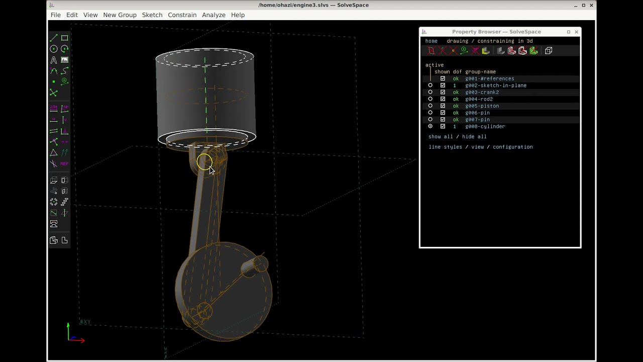 SolveSpace - Crank, Rod, and Piston