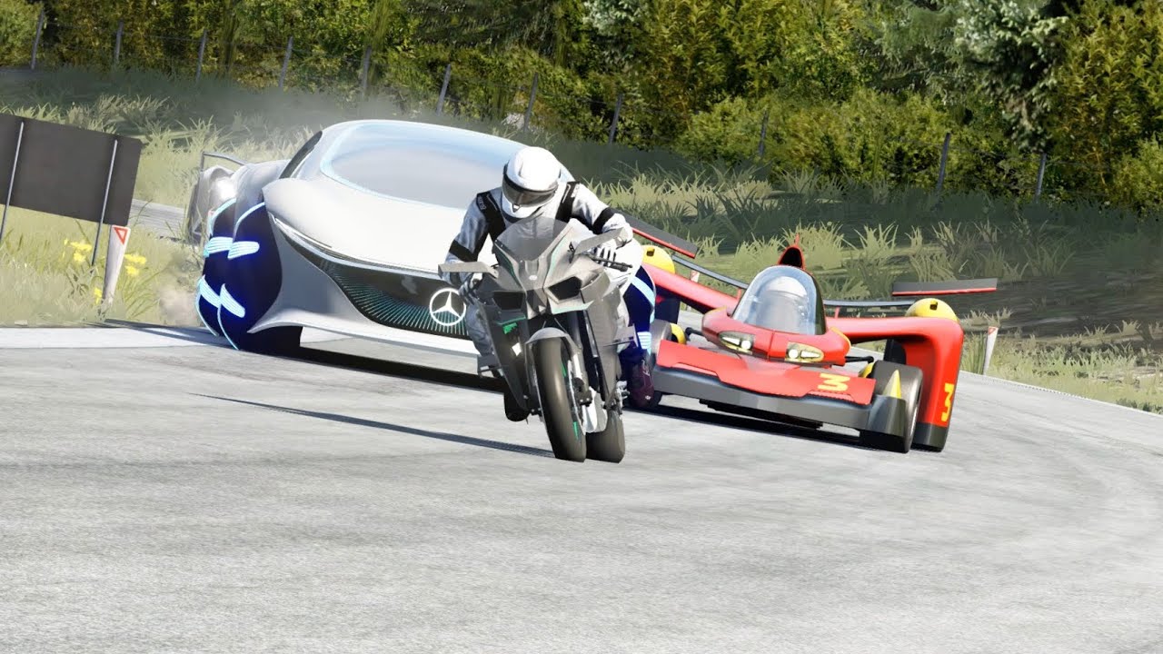 Kawasaki Ninja H2R SC vs Mercedes-Benz Vision AVTR, Asurada AKF-0/G, Renault Trezor