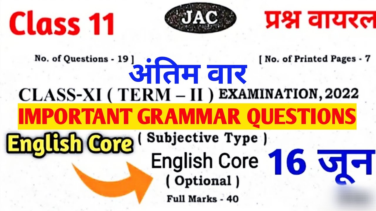 English Core Grammar important questions Class 11 Term-2 Exam 2022