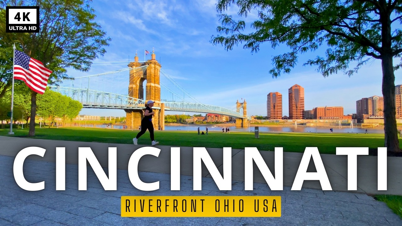 🇺🇸Cincinnati Ohio Riverfront at Golden Hour (USA) | PERFECT 4K Sunset Vibes