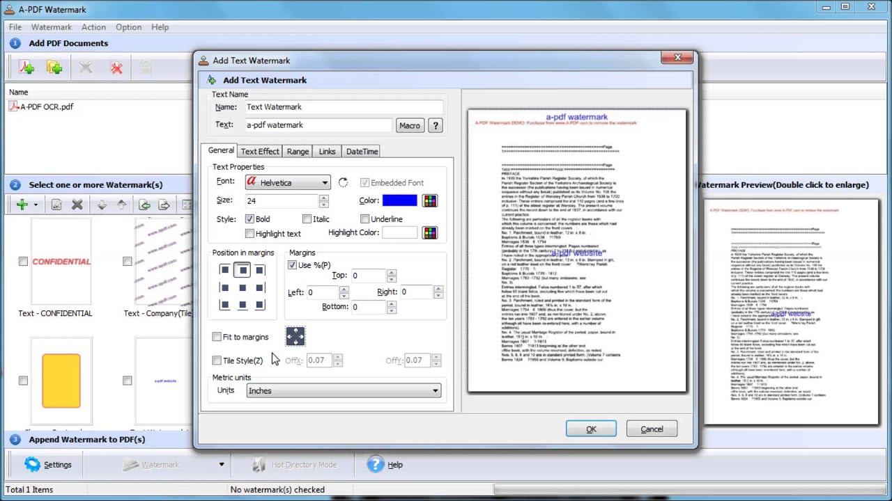 Add text watermark to all or each PDF pages