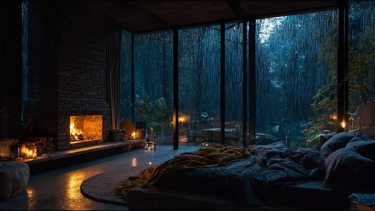 Cozy Bedroom Rain & Fireplace Ambience 🌧️🔥 – Relaxing Rain Sounds for Deep Sleep & Stress Relief