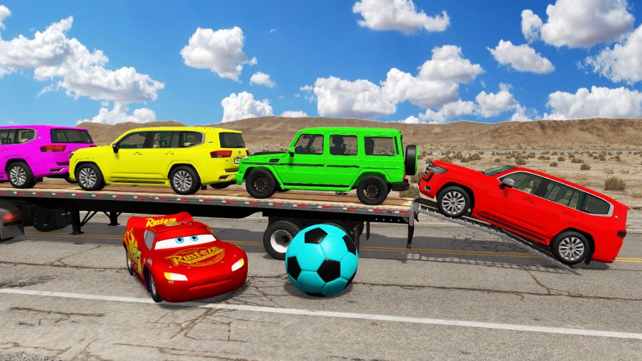 Flatbed Truck McQueen | Transportation with Truck - Pothole vs Car #11 | BeamNG.Drive