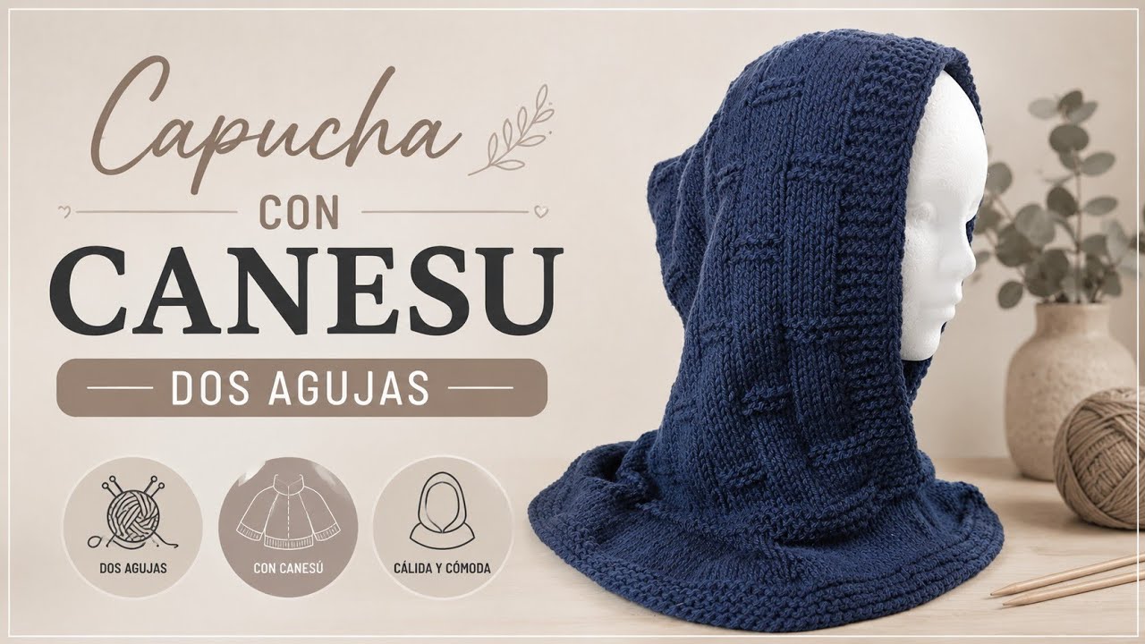 Capucha con canesu  para suéter adulto a dos agujas/ Tejiendoconleonardo