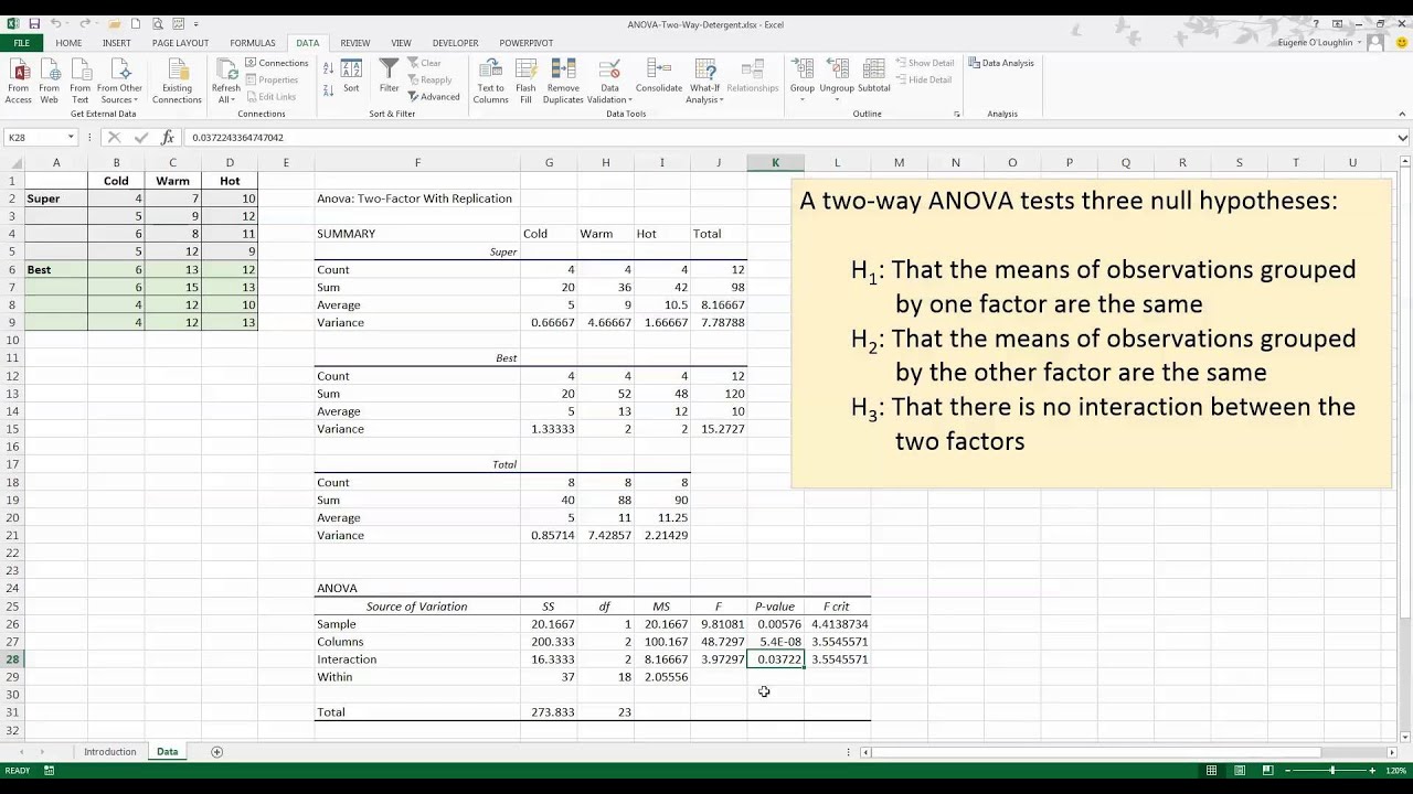 How To... Perform a Two-Way ANOVA in Excel 2013