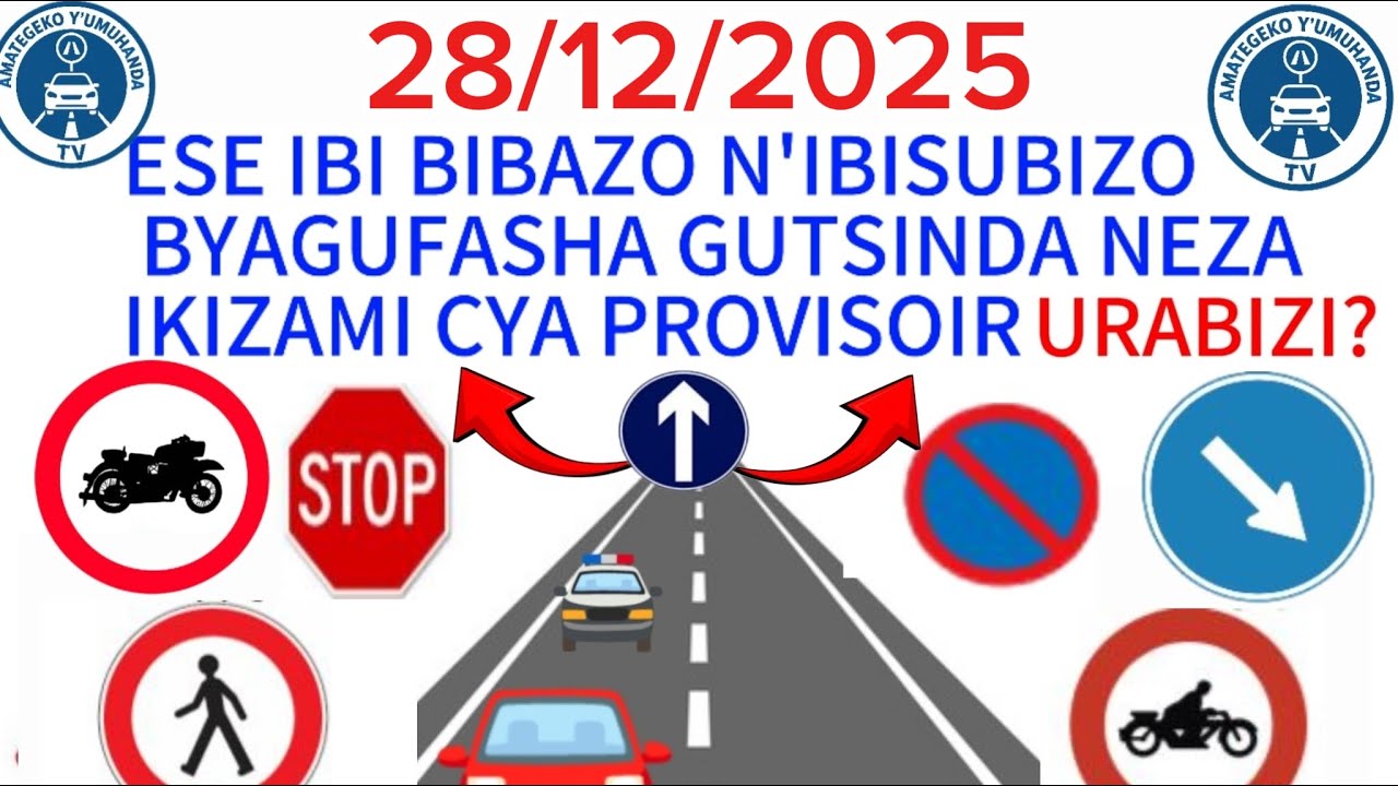 Amategeko y'umuhanda 🚨 🚔 🚦 Ibibazo n'ibisubizo by'ikizami cy'uruhushya rw'agateganyo✅