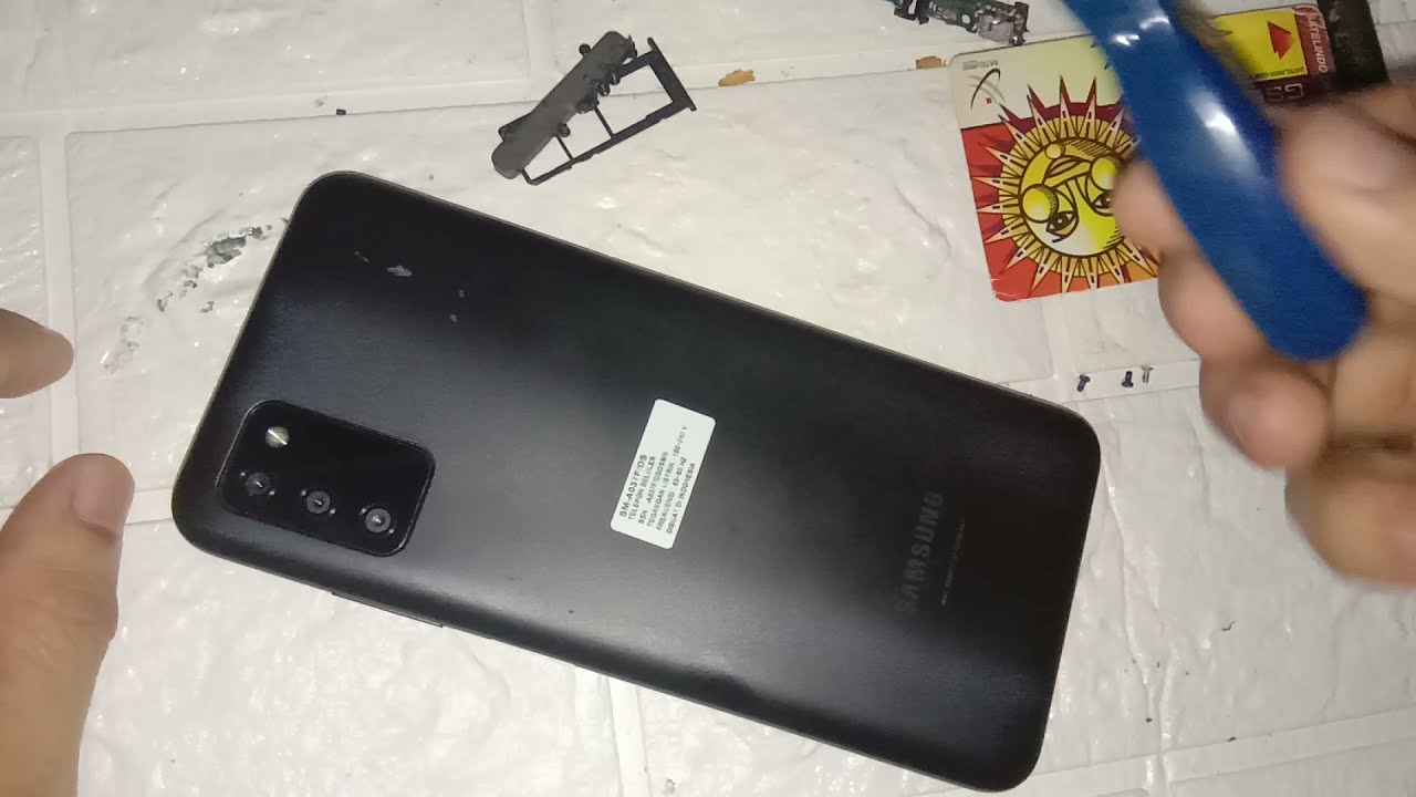 cara servis samsung A03s tombol power dan finggerprint rusak