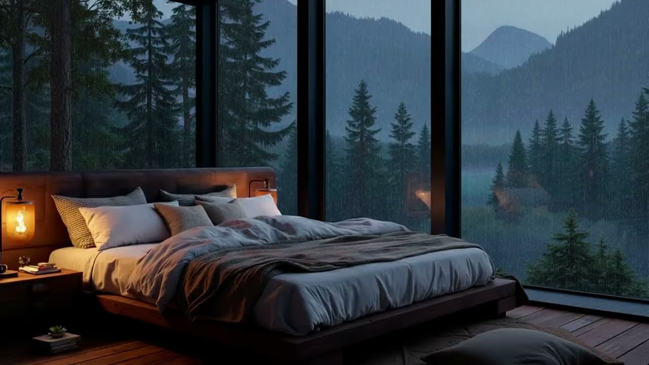 Mountain Forest Rain Piano | Soft Window Rain and Gentle Piano for Deep Night Sleep