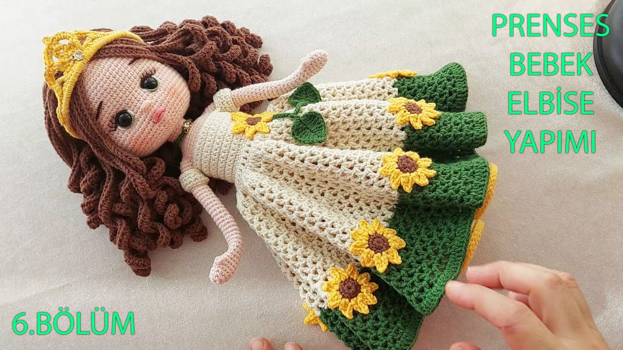 Prenses Bebek Elbise Yapımı PART 6(English subtitle) (crochet amigurumi tutorial)