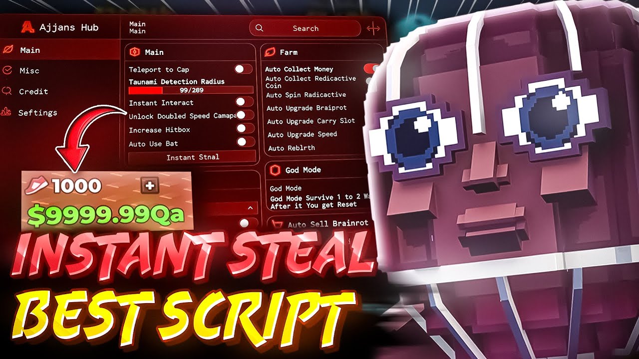 Спаситесь от цунами в Brainrots Script 2026 🔥 Автоматический сбор денег, экстрасенсорные способно...