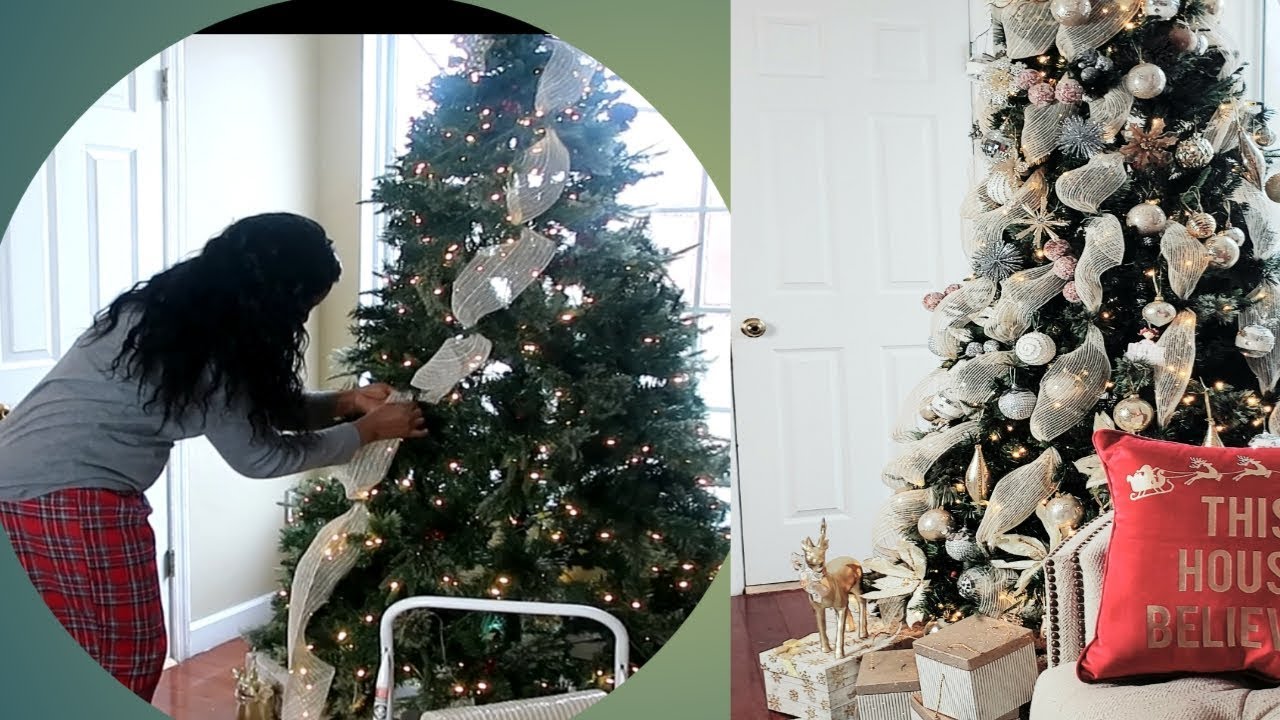 How to decorate your Christmas tree with Décor Mesh/ Ribbon| Quick &Easy ]Pt. 1 ]