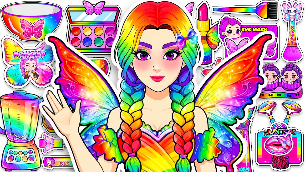 💖Paper DIY💖 KPOP DEMON HUNTERS Rumi Butterfly Colorful Hair + Skincare + Makeup Blind Bag Unboxing
