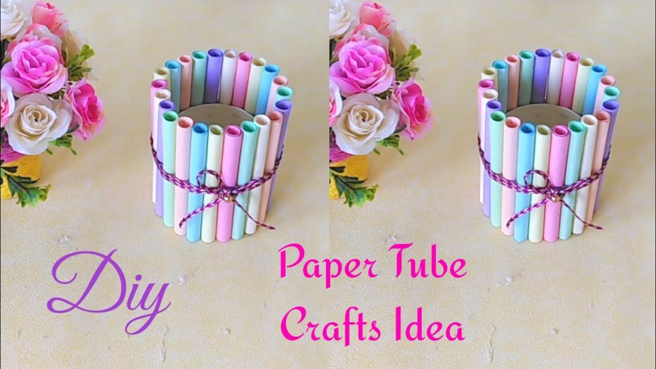 Desk Top Organizer I DIY Paper Tubes Crafts Idea I Easy Flower Vase Crafts Idea I Pencil Holder