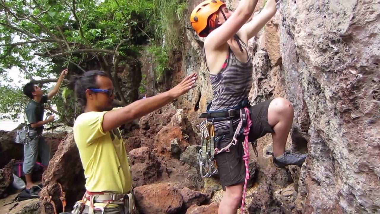 Lead Climbing at Muay Thai Wall at Railay Beach and Krabi Thailand
