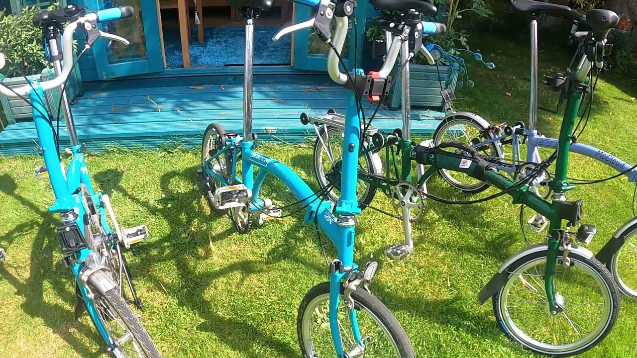 Five Bromptons including B75. Adventure Before Dementia the gorgeous Cloud Blue and Lagoon Blue too!
