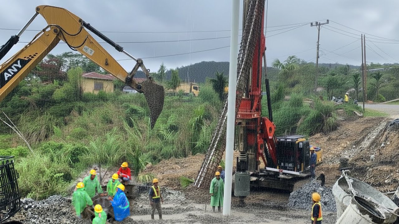 Tak Jadi Hambatan”Meski Hujan Deras❗️Pemasangan Tulang Pancang  Metode Baru 