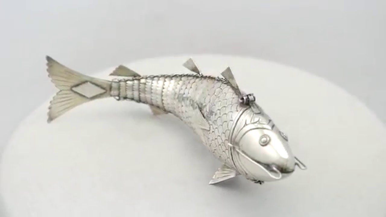 Continental Sterling Silver 'Fish' Snuff/Spice Box - Antique Circa 1890 - AC Silver (A4335)