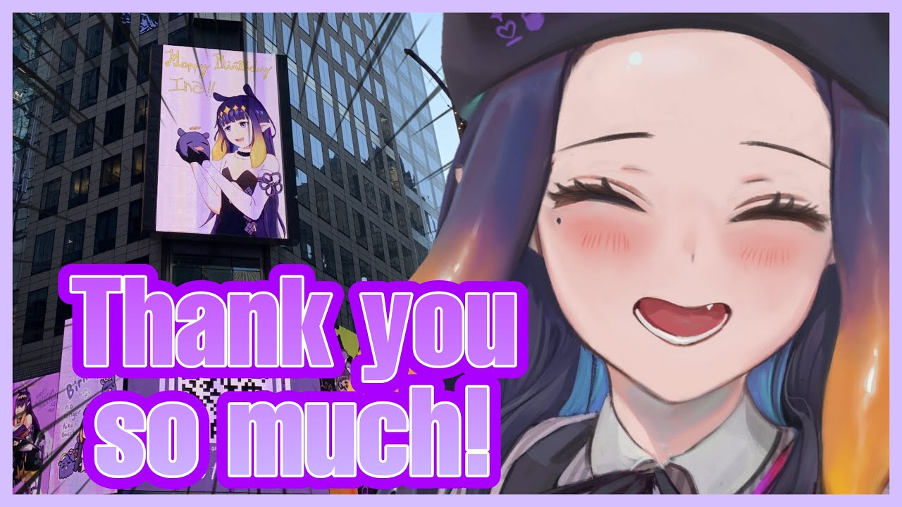 Ina Reacts to the New York's Times Square Billboard gift from Takodachis