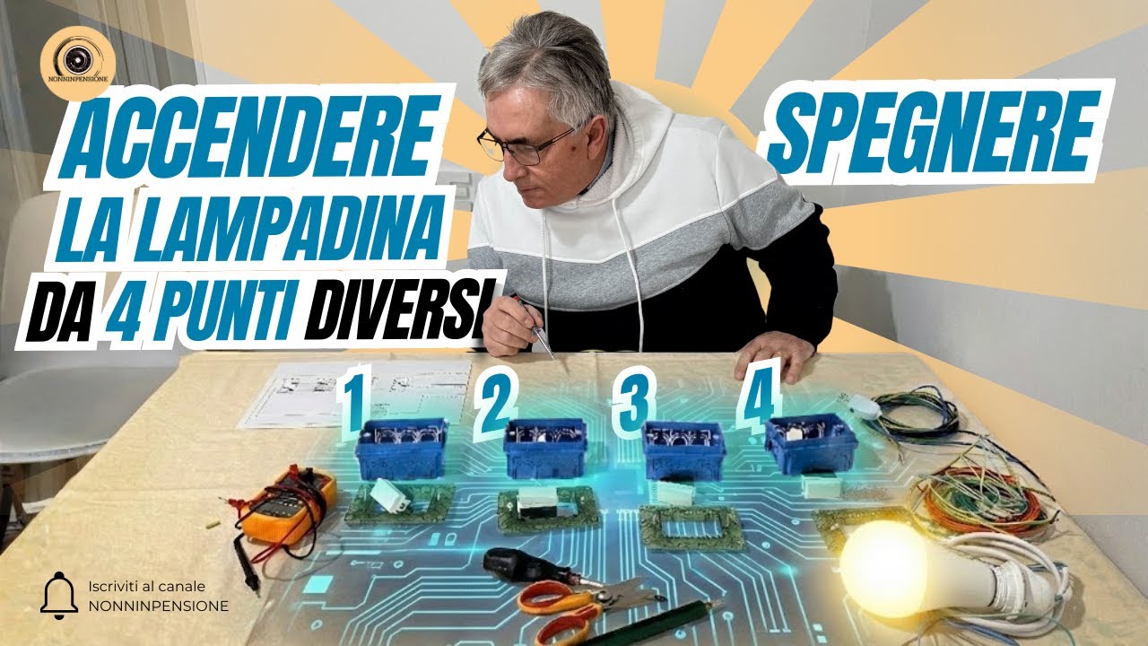 Come accendere e spegnere lampadario da 4 punti diversi. (cablaggio elettrico).