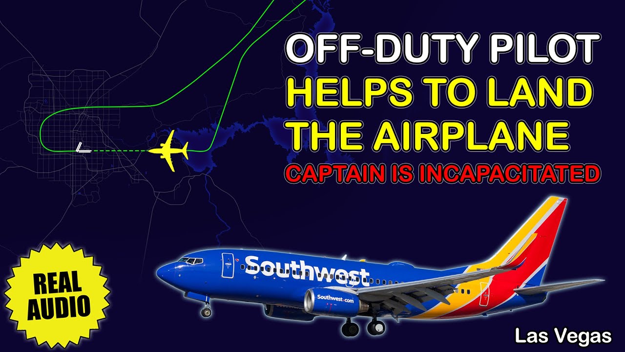 Off-duty pilot helps to land the airplane. Captain incapacitation. Southwest flight 6013. Real ATC