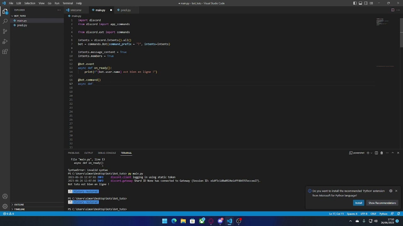 COMMENT CODER UN BOT DISCORD EN PYTHON ? - Les premières commandes.