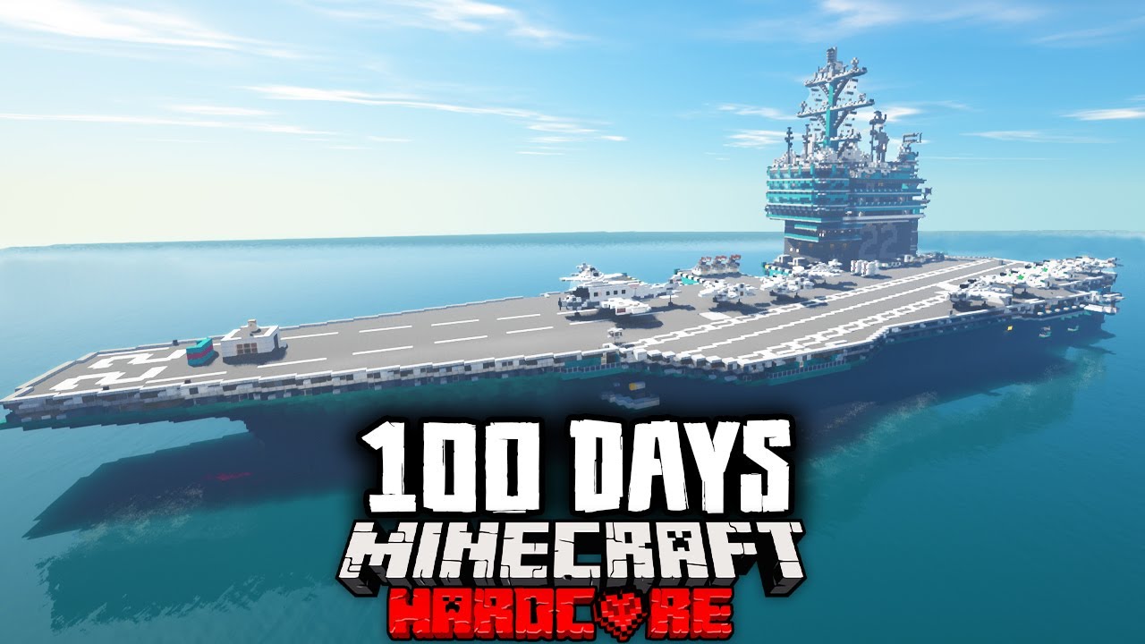I Survived 100 Days on a Aircraft Carrier in a Zombie Apocalypse in Hardcore Minecraft