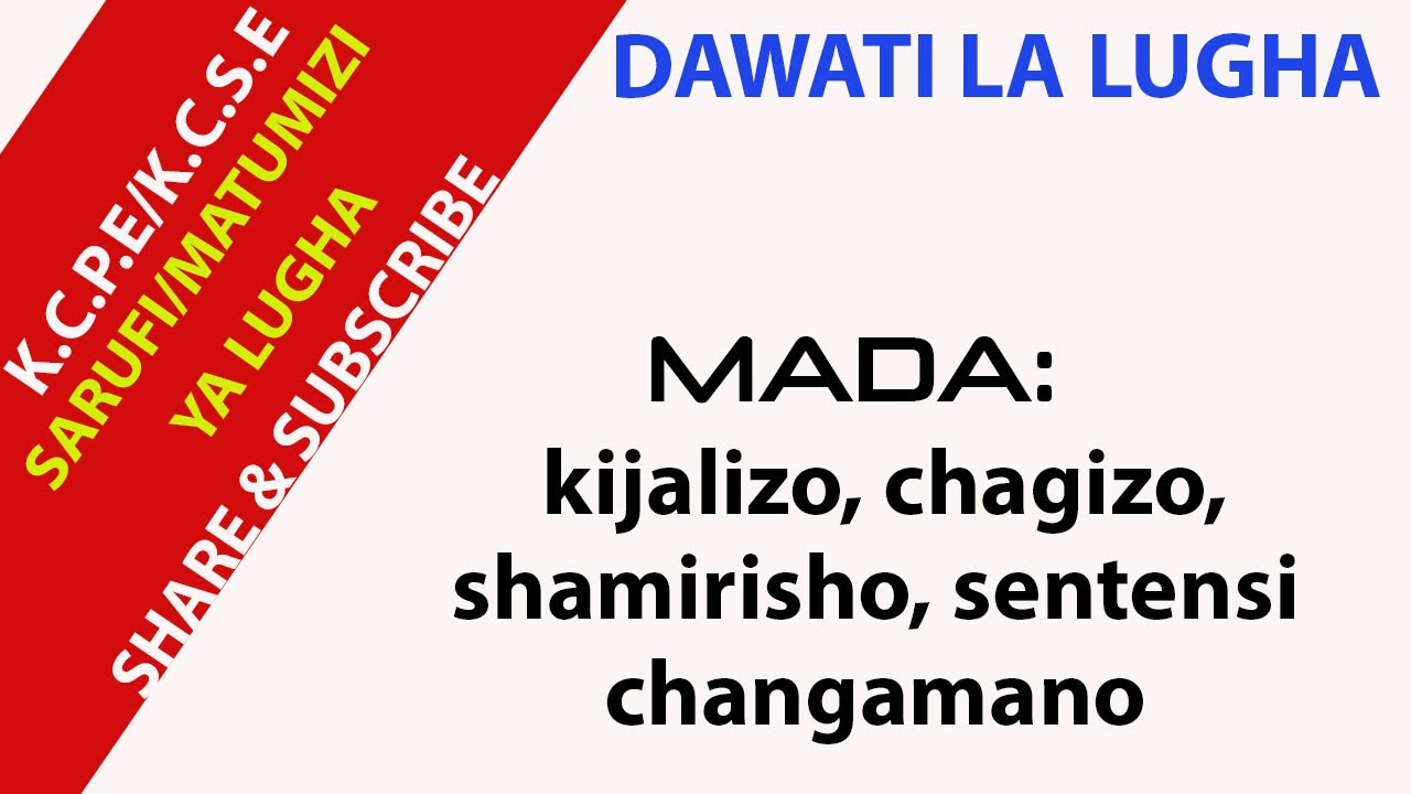 MATUMIZI YA LUGHA: kijalizo, chagizo, shamirisho, sentensi changamano