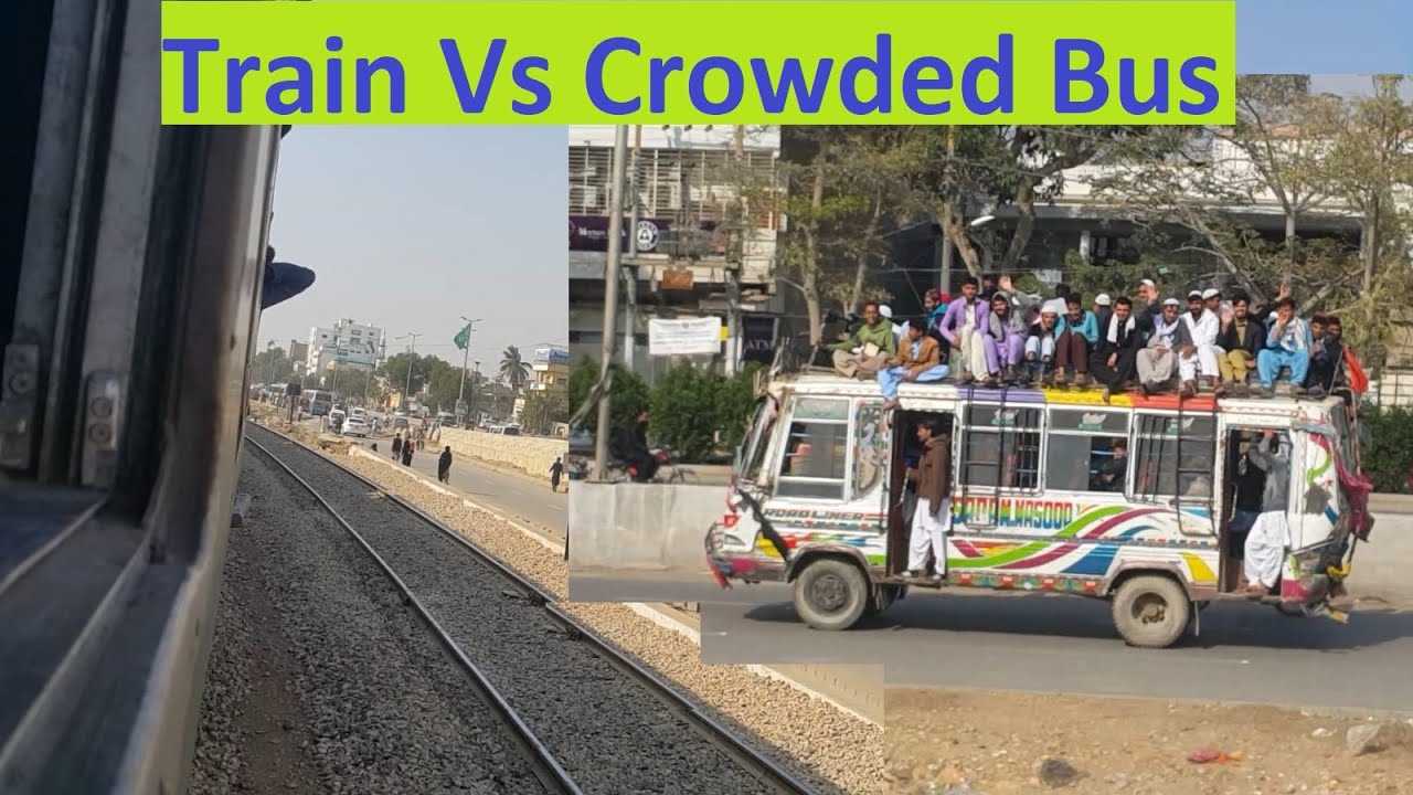 Rehman Baba Express Entering Karachi City Area || Crowded Bus Vs Train || Landhi To Drigh Road