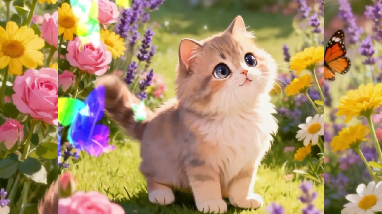 Gentle Calming Ambience ,Forest Sounds.  Calm Garden Animation for Cats, Kids & Adults
