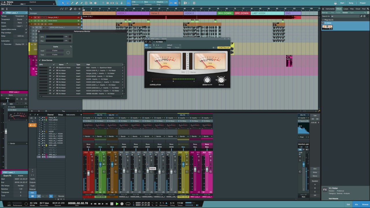 Virtual Mixing Console View Using Spectrum & VU Meter In Studio One 3