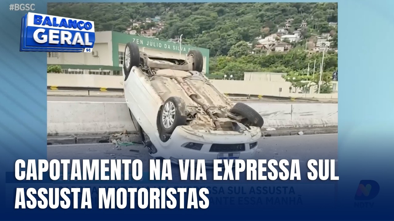 Motorista capota carro na Via Expressa Sul em Florianópolis