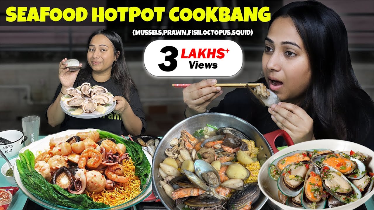 Assorted SEAFOOD Hot Pot - Mussels, Tiger Prawns, Squid, Noodles & more | Cookbang