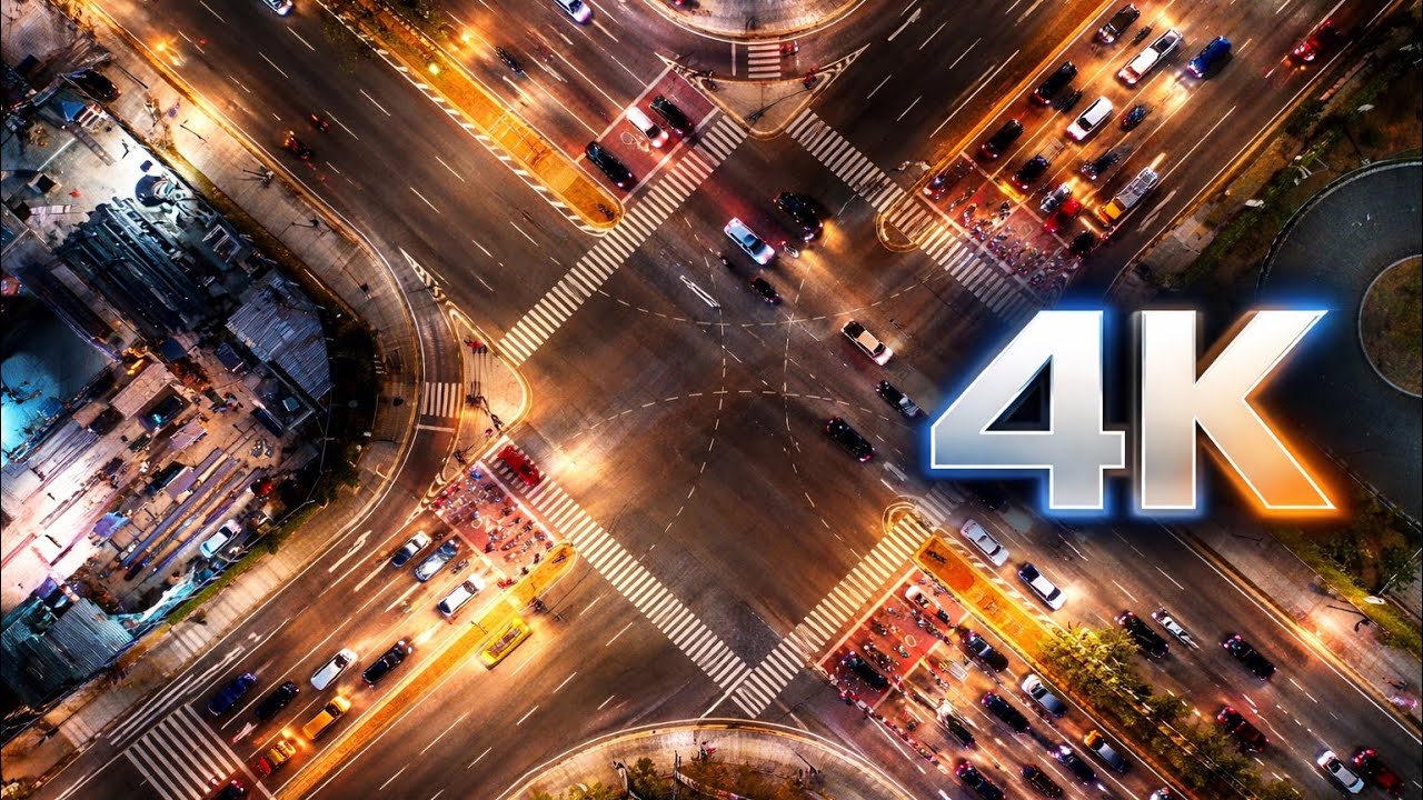 4K City Traffic Ambience | Aerial Night Crossroad | Relaxing Urban Sounds for Study & Focus