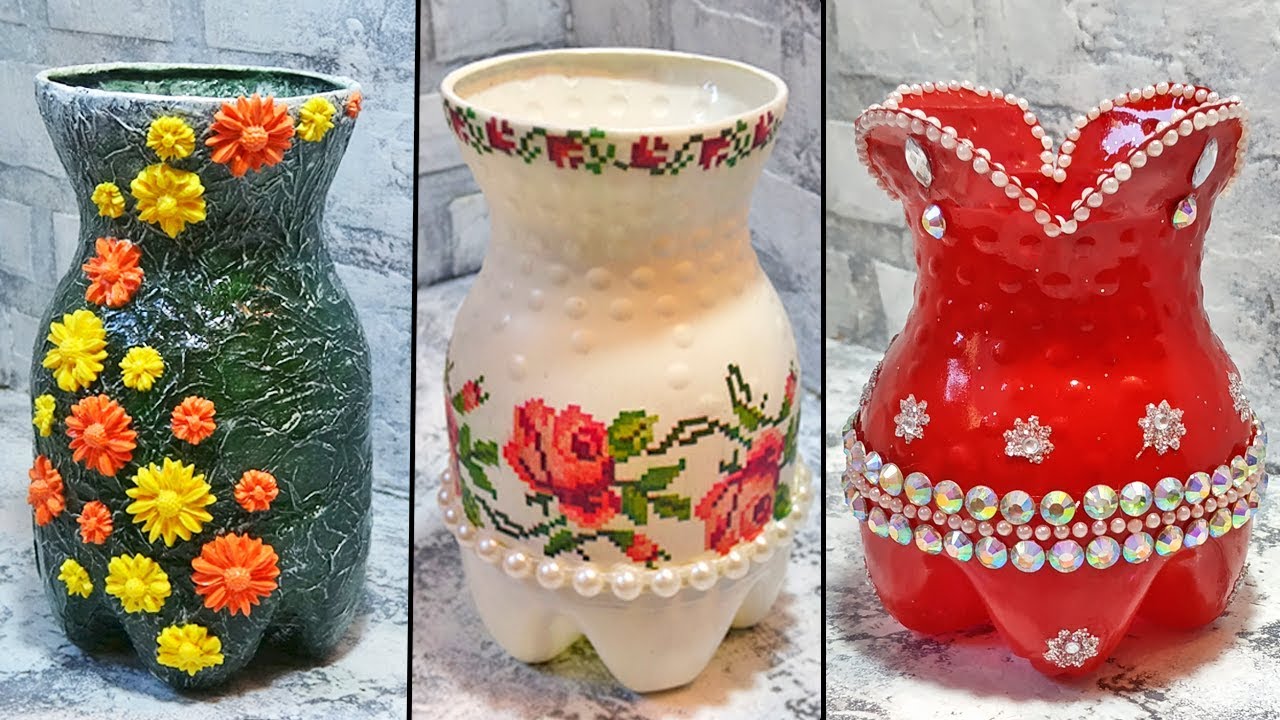 3 идеи, как сделать вазу из пластиковой бутылки
