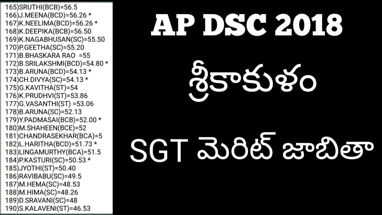 AP DSC 2019 !   SGT! శ్రీకాకుళం  ! మెరిట్ జాబితా లాంటిది !