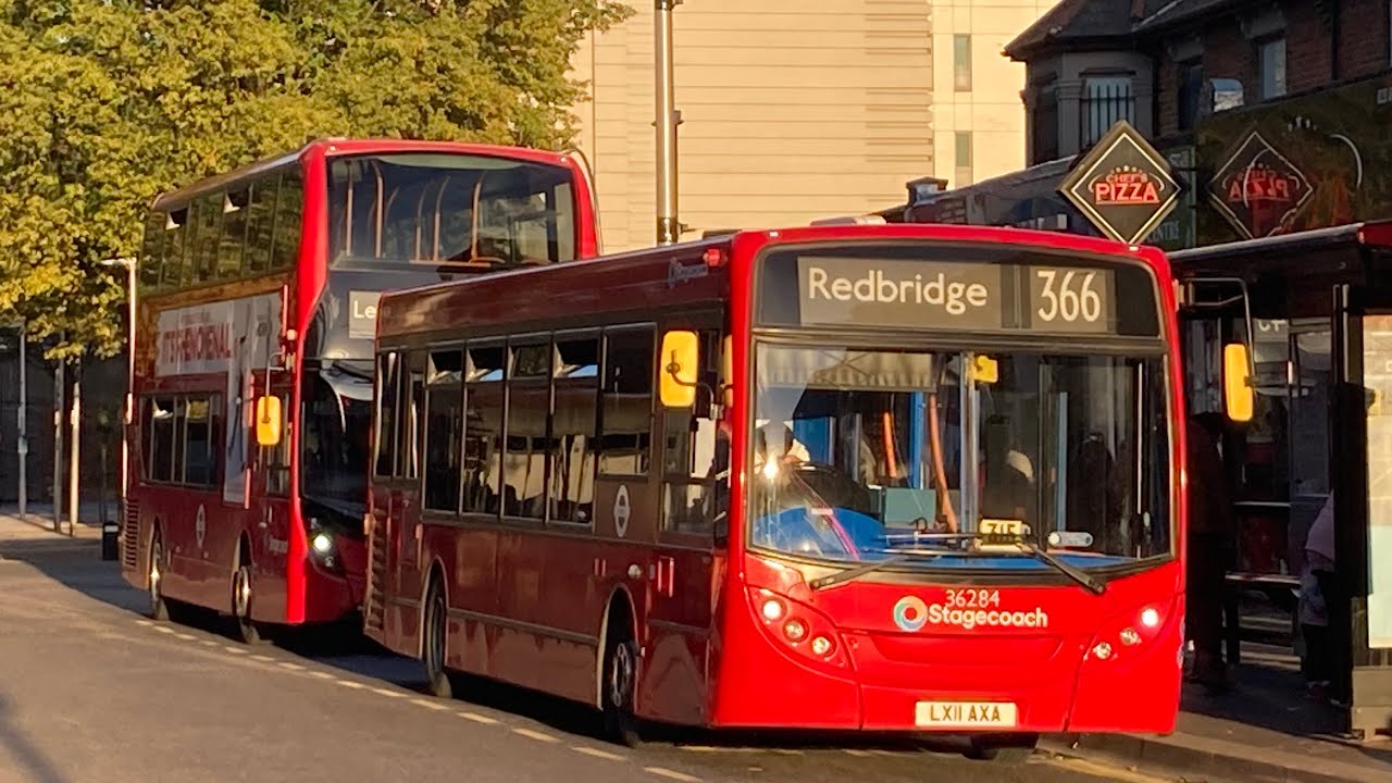 FRV. Stagecoach Route 366 Beckton Bus Stn to Redbridge, Falmouth Gardens. Enviro200 36284 (LX11 AXA)