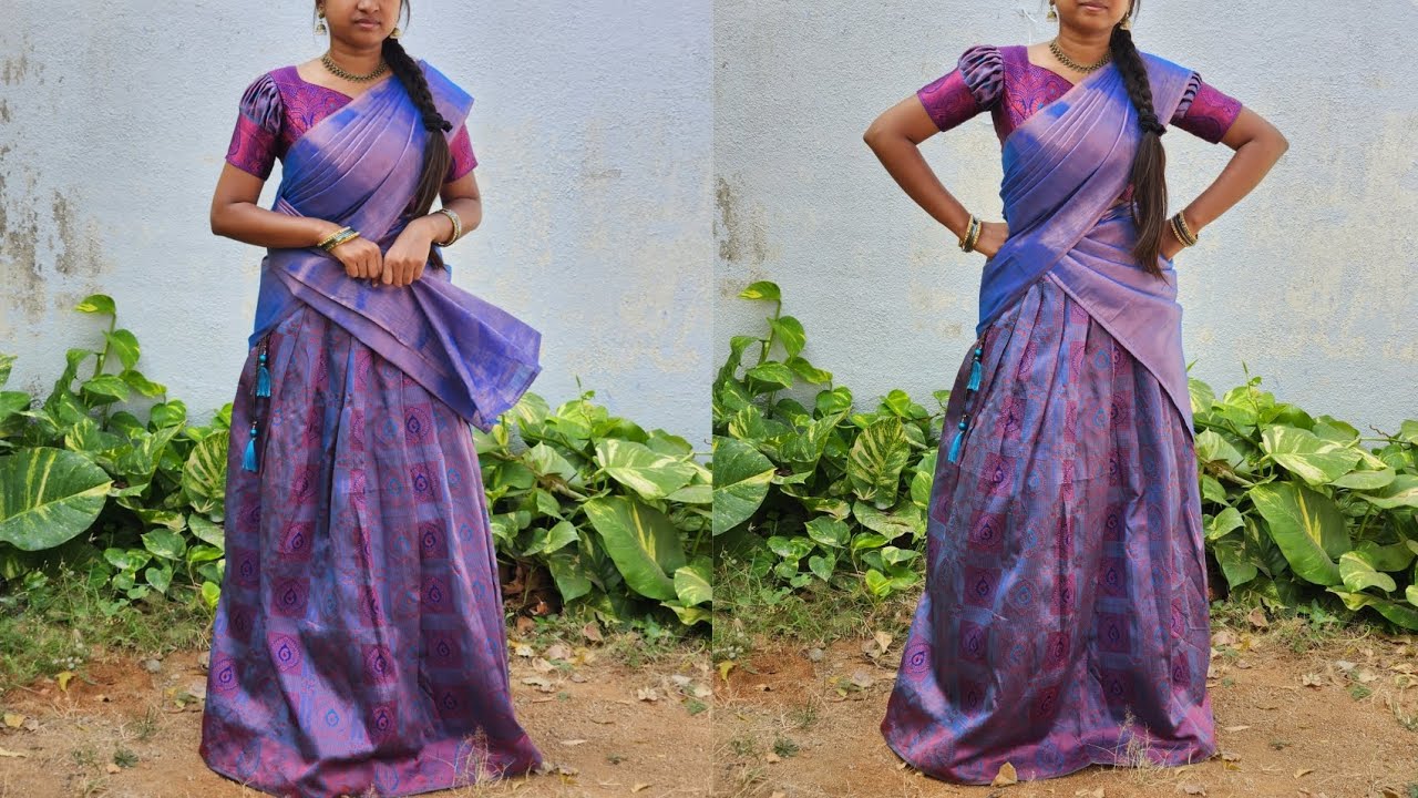 தாவணி பாவாடை dhavani pavadai / half saree cutting and stitching video in tamil |   pleated skirt |