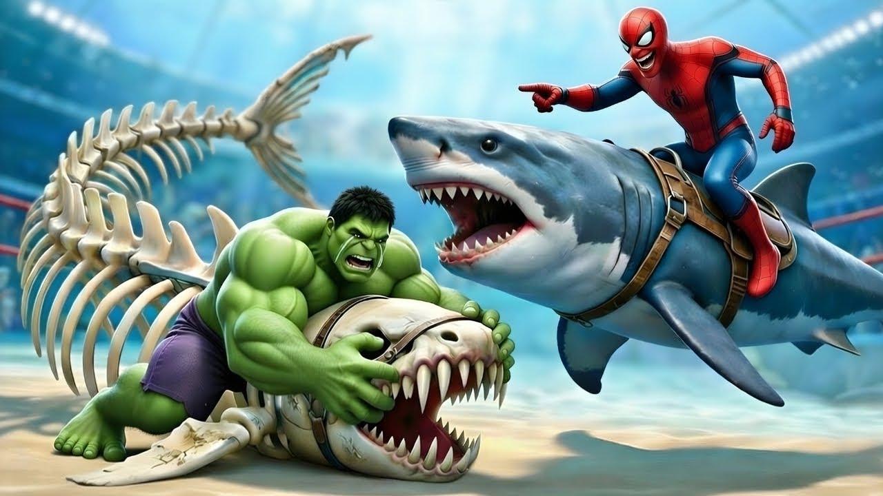 🦈🕷️ Spider-Man Wins The Giant Megalodon Shark Racing Championship – The Terrifying Race