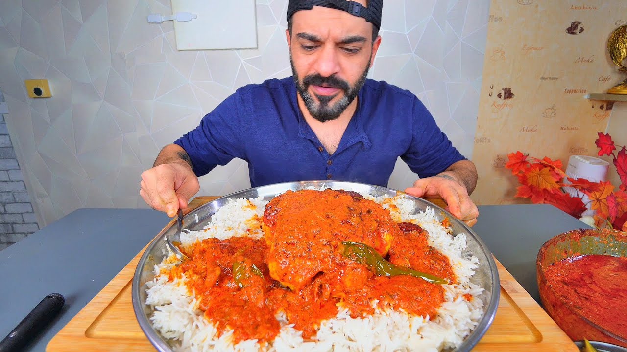 اكل دجاجة بصلصة تكة ماسالا الهندية الشهيرة الحارة موكبانغ  Indian Tikka Masala Whole Chicken