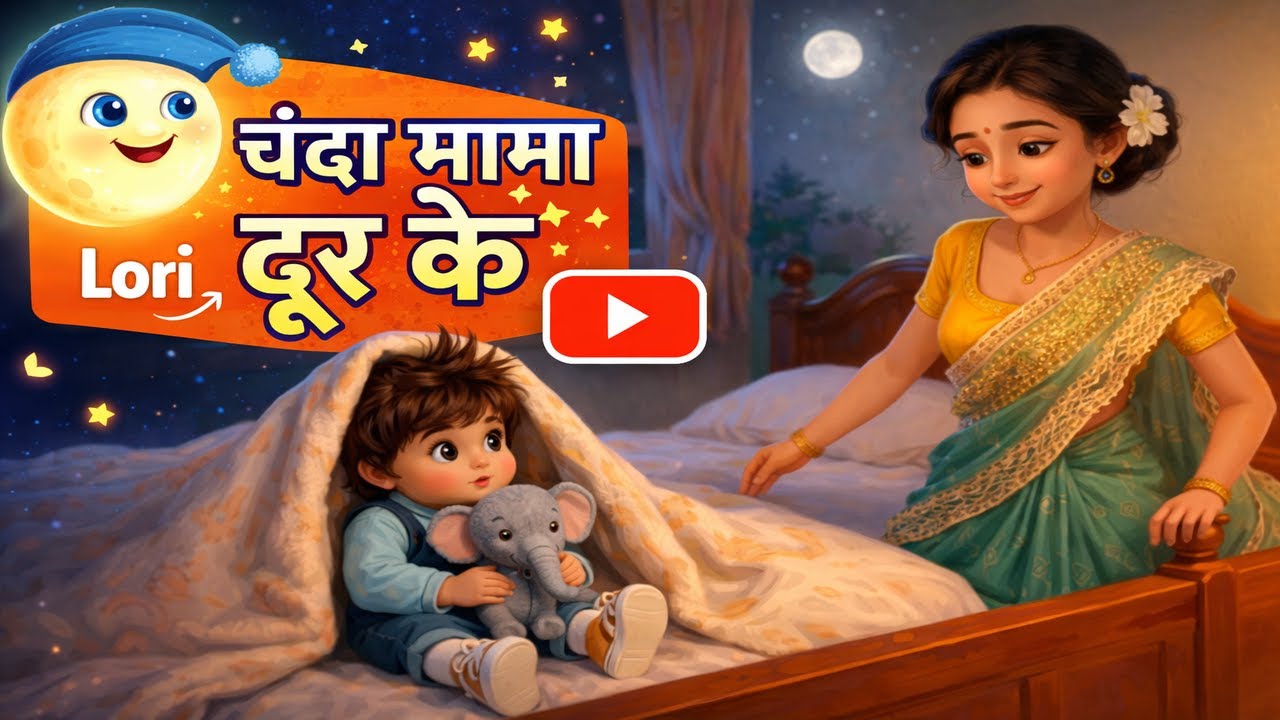 चंदा मामा दूर के लोरी  | Chanda Mama Door Ke | Hindi Rhymes for Kids | Lullaby Poem Cartoon