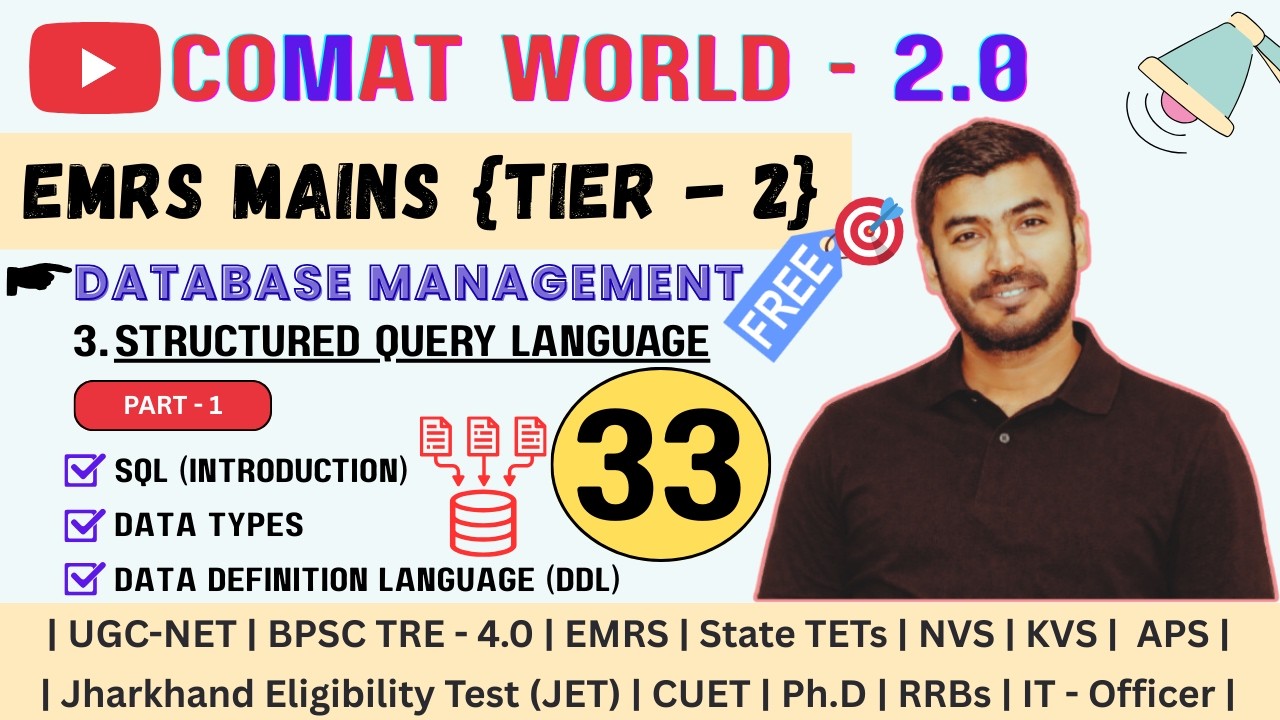 SQL Complete Guide  | Data Types + DDL | Database Management | Lecture 33 | COMAT WORLD | EMRS |