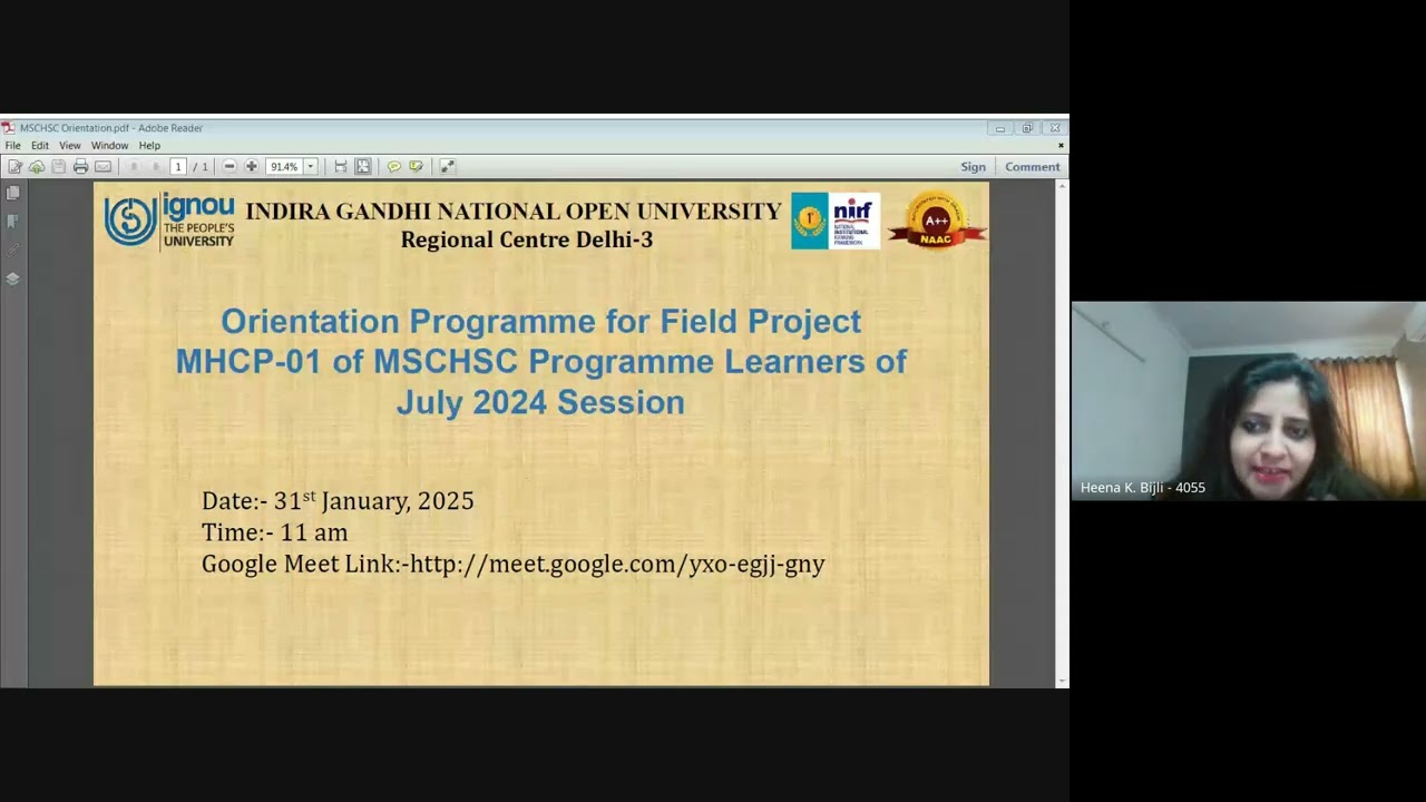 Orientation Programme for Field Project in MSCHSC - MHCP-001