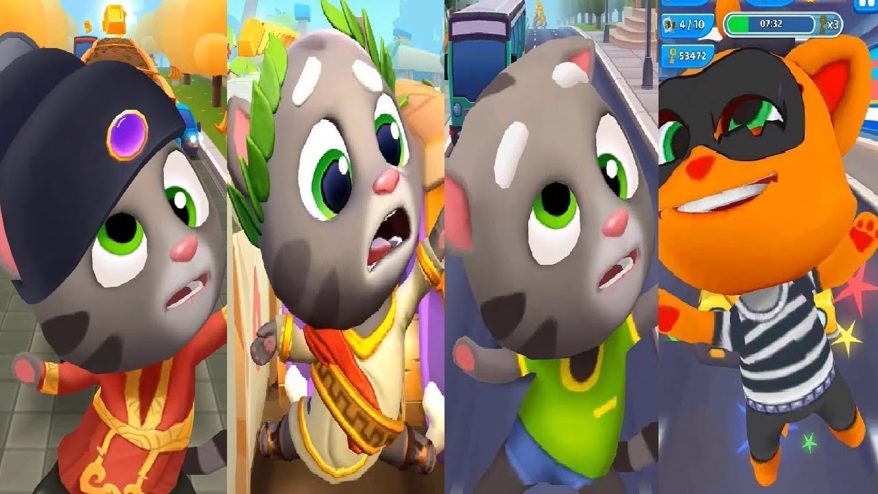 Talking Tom Gold Run 1 Chinese Version VS Tom Gold Run 2 VS Panda Panda Run Game TOM koko the robber