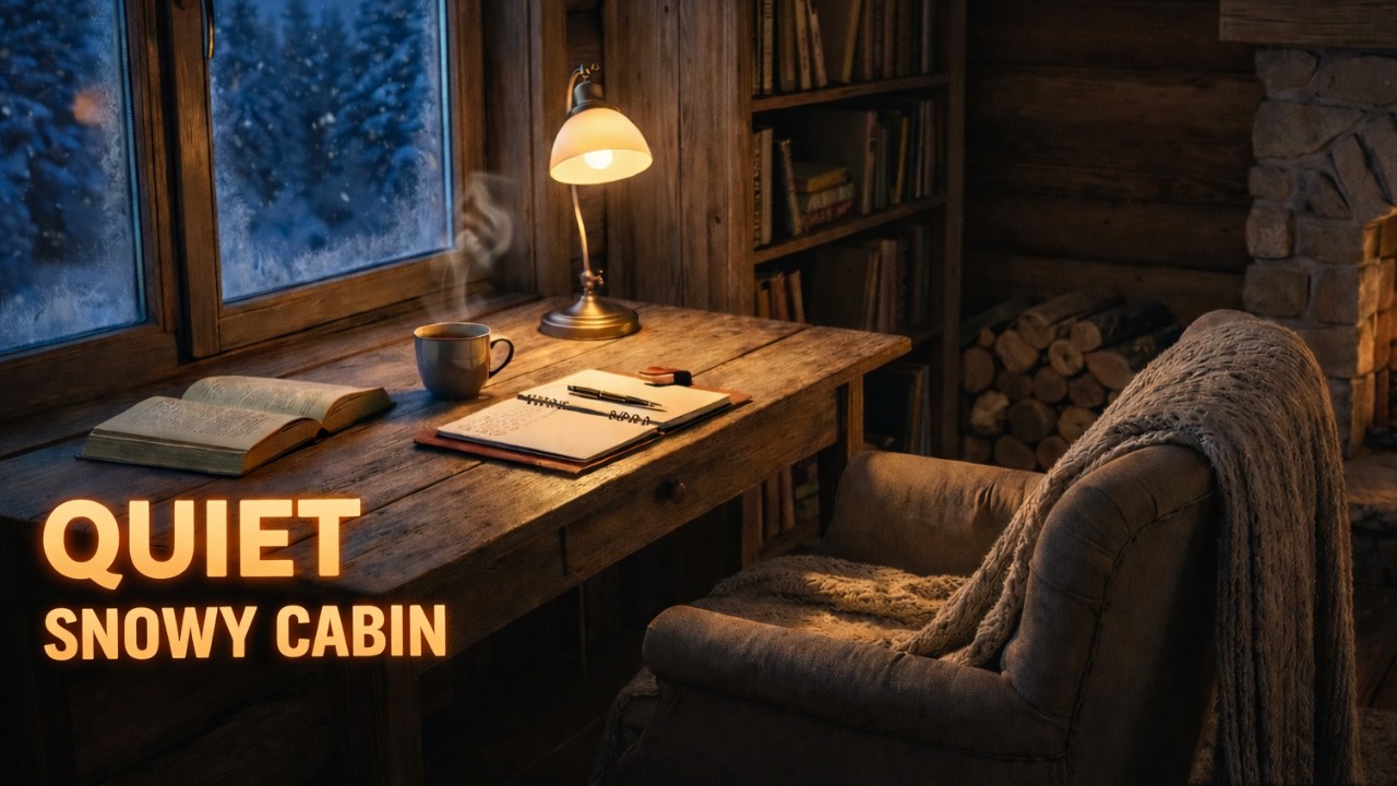 Quiet Snowy Winter Cabin ❄️ Fireplace & Soft Piano