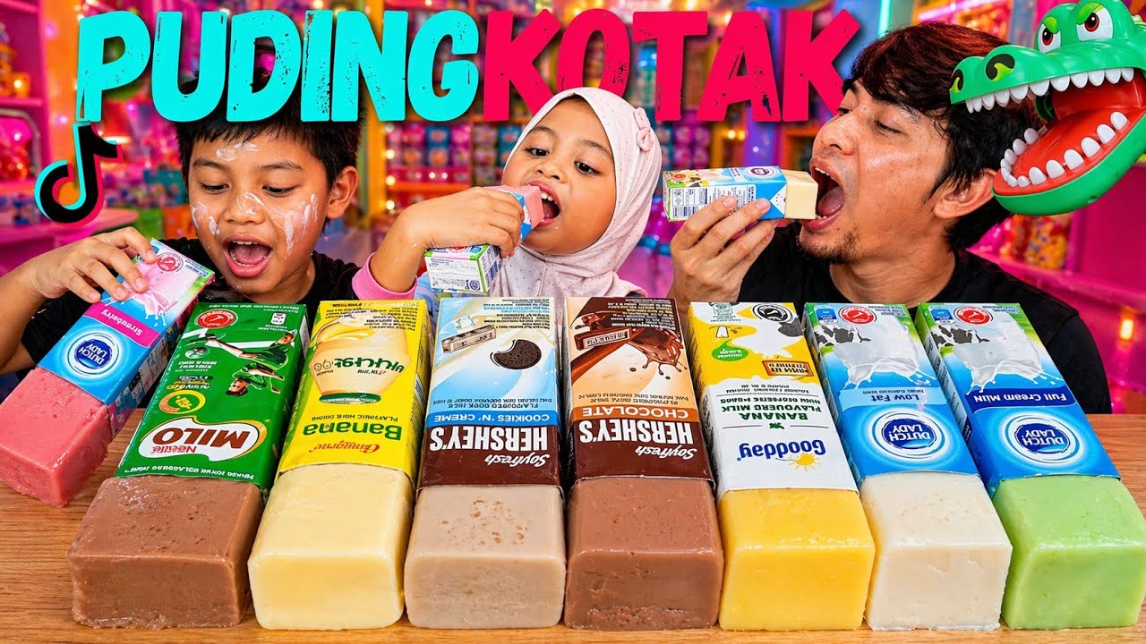 SUMPAH KETAGIH! MUKBANG SUSU PUDING KOTAK VIRAL HERSHEY'S, BANANA BINGGRAE, MILO (mukbang Malaysia)