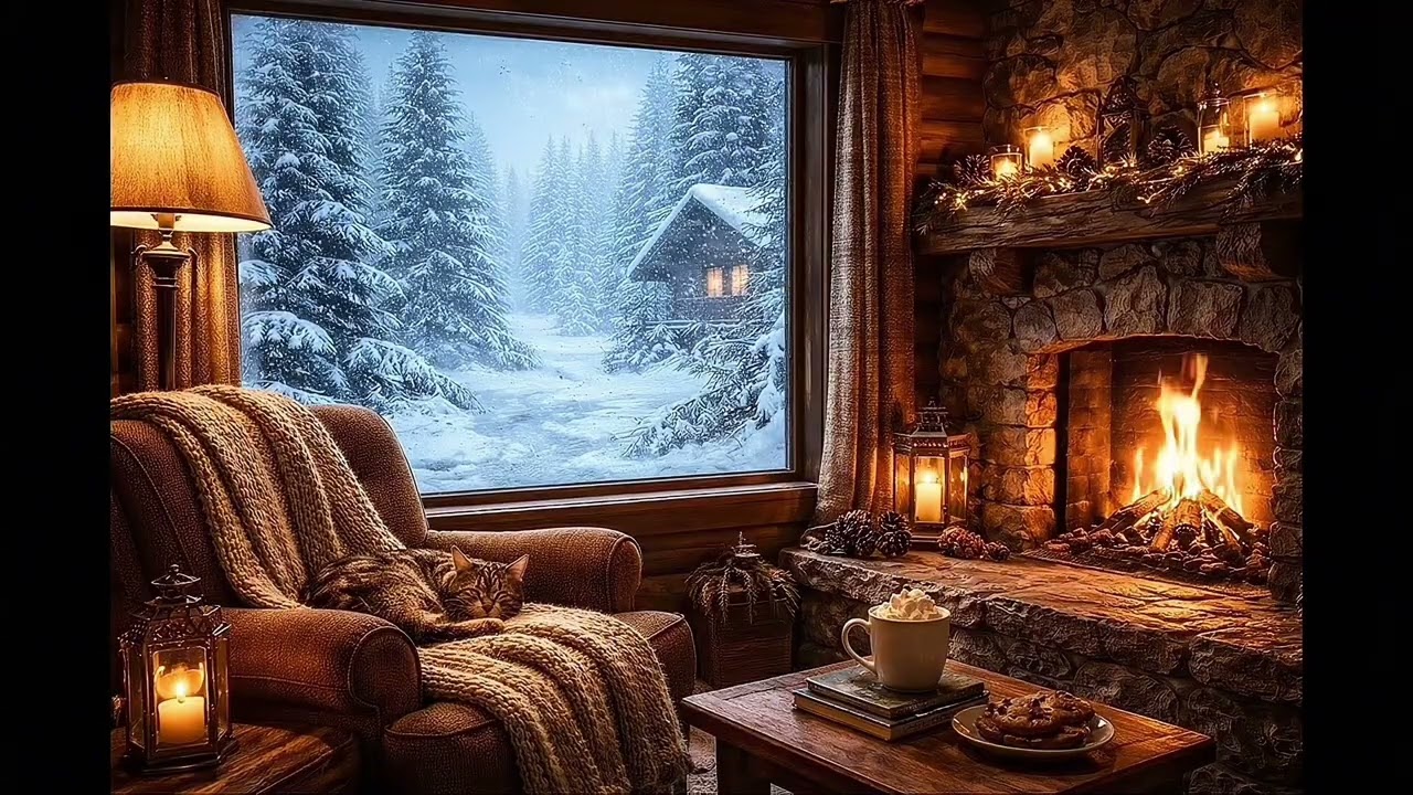 Cozy Winter Cabin Ambience | Heavy Blizzard Sounds & Fireplace for Sleep