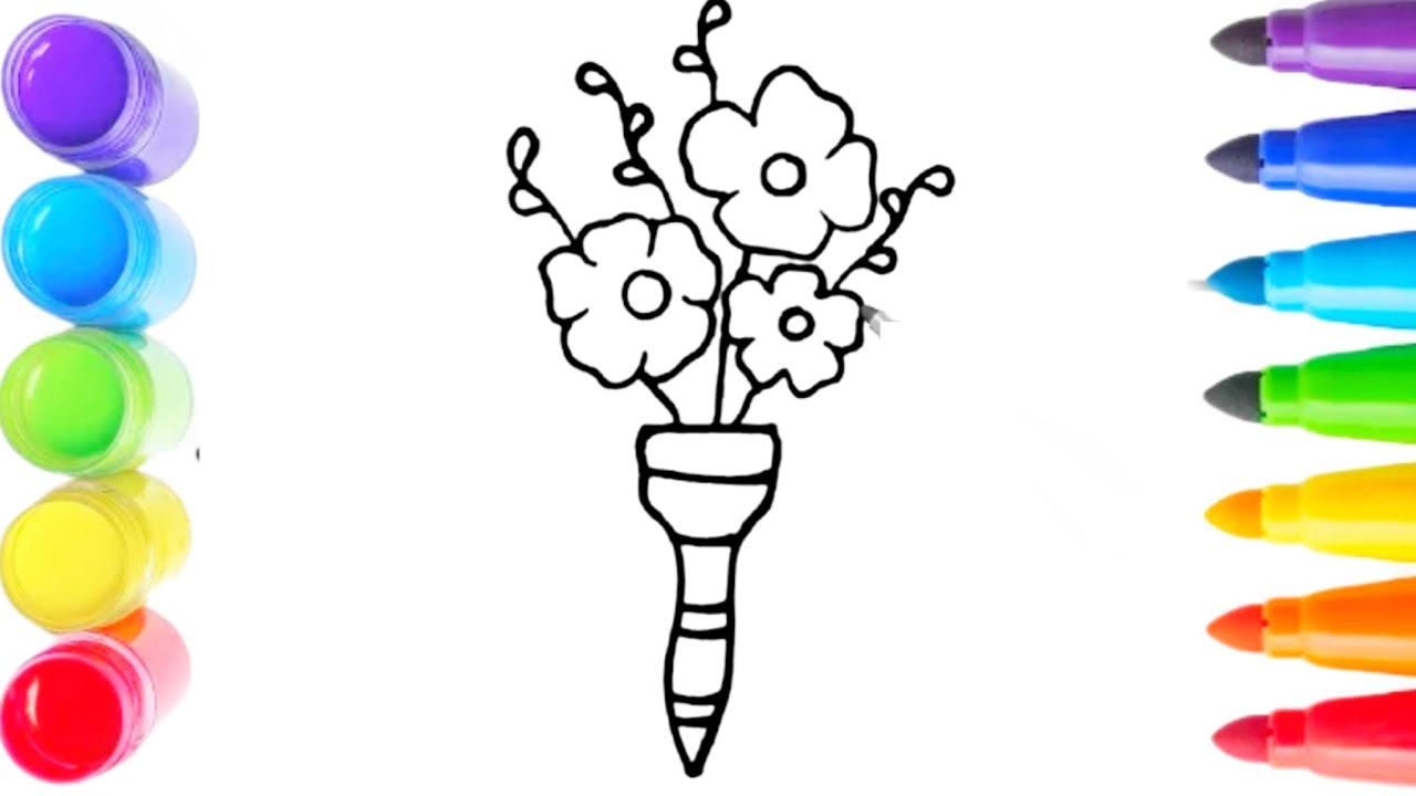How To Draw cute flower Drawing, Painting & Coloring For Kids and Toddlers child art 🌈💐