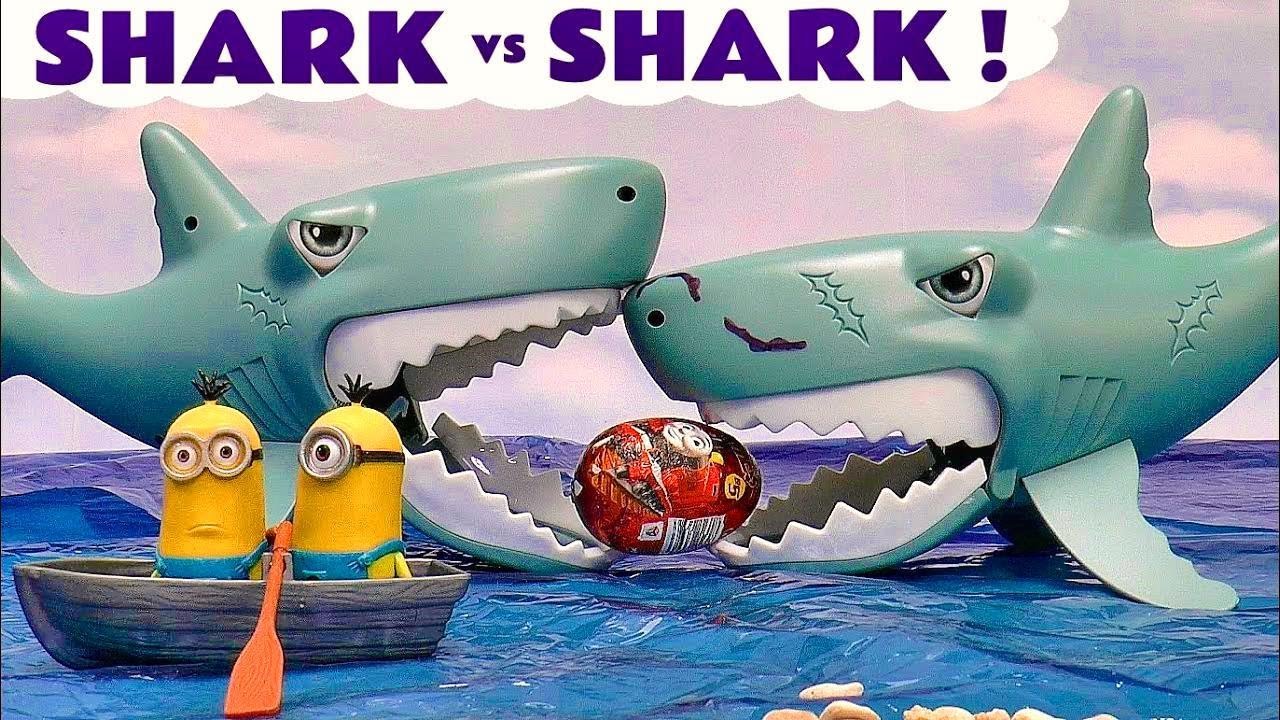 Томас и его друзья акула против акулы питания яиц с сюрпризом Minions Автомобили и Дисней игрушки