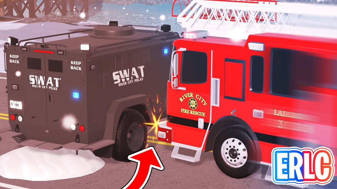 STOLEN LADDER TRUCK SMASHES INTO THE SIDE OF BEARCAT! - ERLC Roblox Liberty County