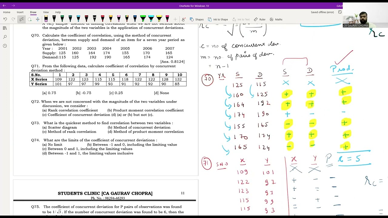Correlation - Concurrent deviation method | MCQ solved | CA GAURAV CHOPRA